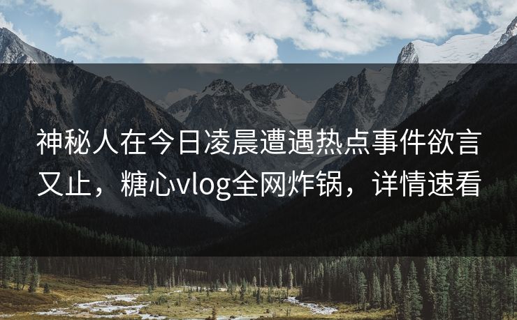 神秘人在今日凌晨遭遇热点事件欲言又止，糖心vlog全网炸锅，详情速看